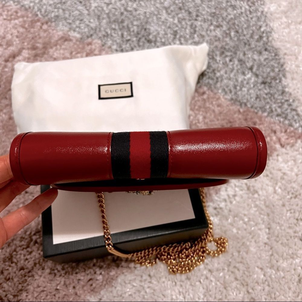 Gucci Rajah Mini Leather Shoulder Bag In Red -Authentic - Picture 9 of 11